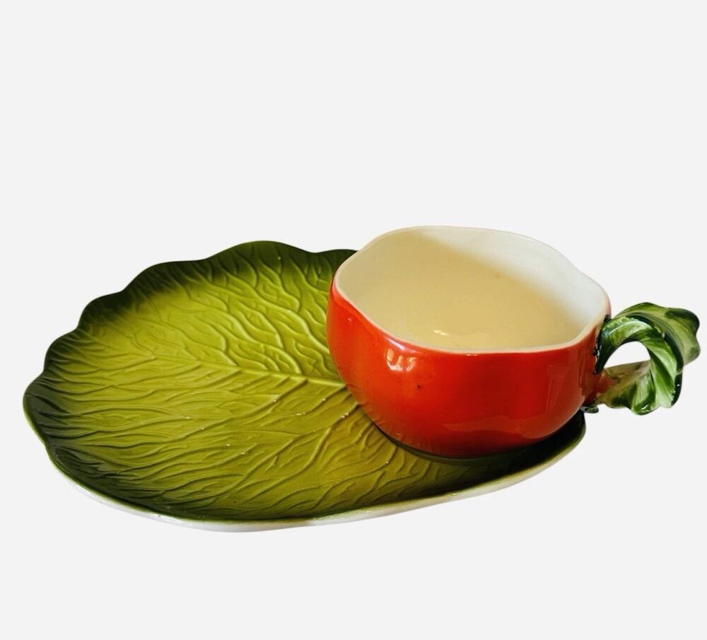 Vintage 1962 HOLT HOWARD Tomato Cup and Lettuce Snack Plate Japan (A)
